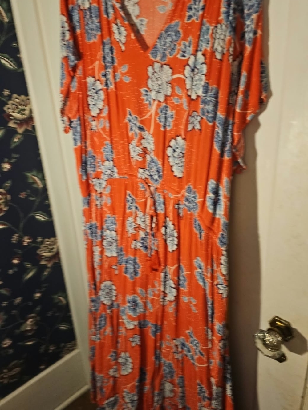 coral Floral V-Neck Maxi Dress